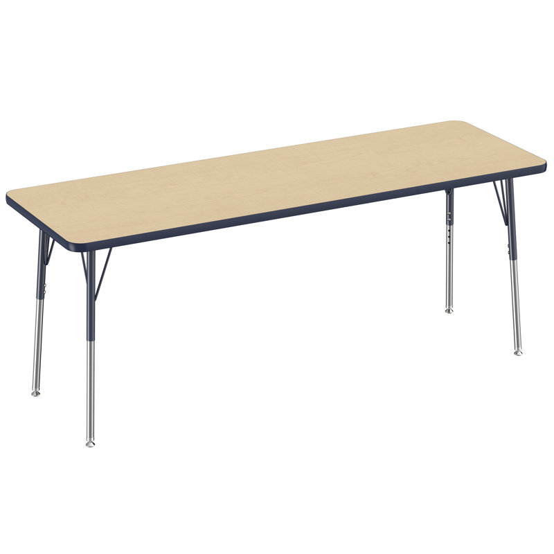 Table d'activité rectangulaire à hauteur réglable en forme de T, 30 po x 48 po, Érable / Bleu marine