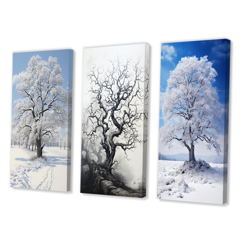 «White Tree Winters Grace», 3 pièces sur toile, Toile tendue, H 28 po x l 36 po