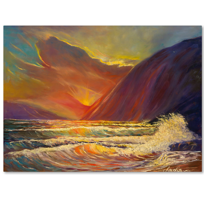 Hawaiian Coastal Sunset Canvas Art in Vibrant Colors, 14" x 19"