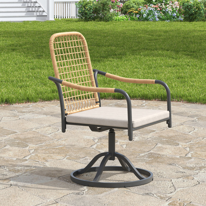 8-Person Square Outdoor Patio Dining Set With Swivel Armchair, Black