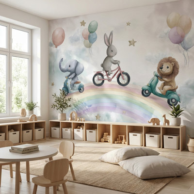 Papier peint animaux fantaisistes, arc-en-ciel, ballons