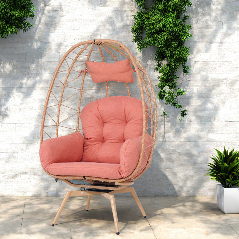 Chaises longues pivotantes de patio, chaise d'œuf en rotin en acier pour le patio à la maison