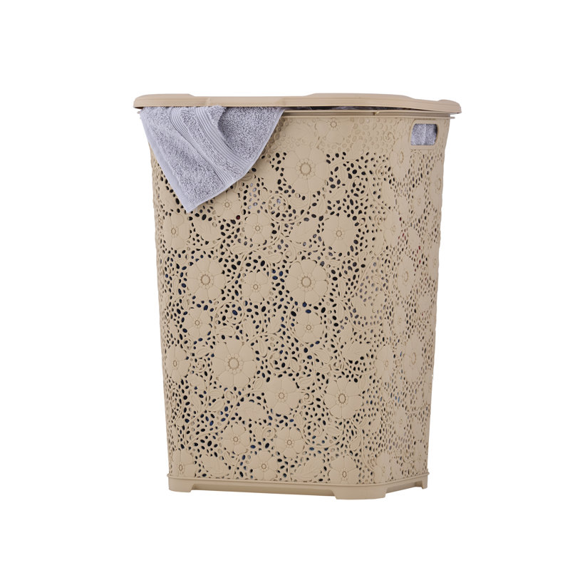 Machine Made Plastic Laundry Hamper, Beige