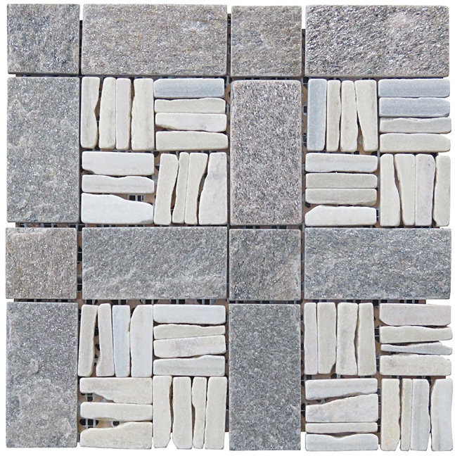 Landscape Wonder 2 in. x 4 in. Grid Stone Tile, White/Gray