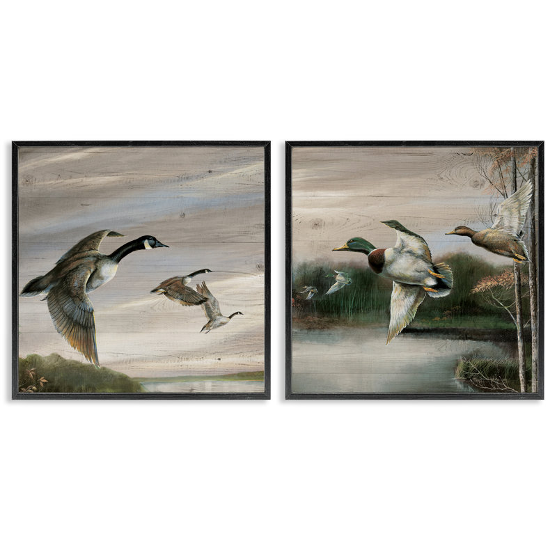Oies et canards dans la nature, ensemble de 2 giclées encadrées, design par Ruane Manning, H 24 po x l 24 po