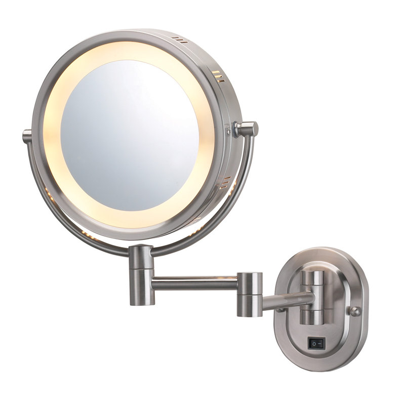 Miroir de maquillage mural grossissant lumineux 8 po Guyapi, Nickel mat