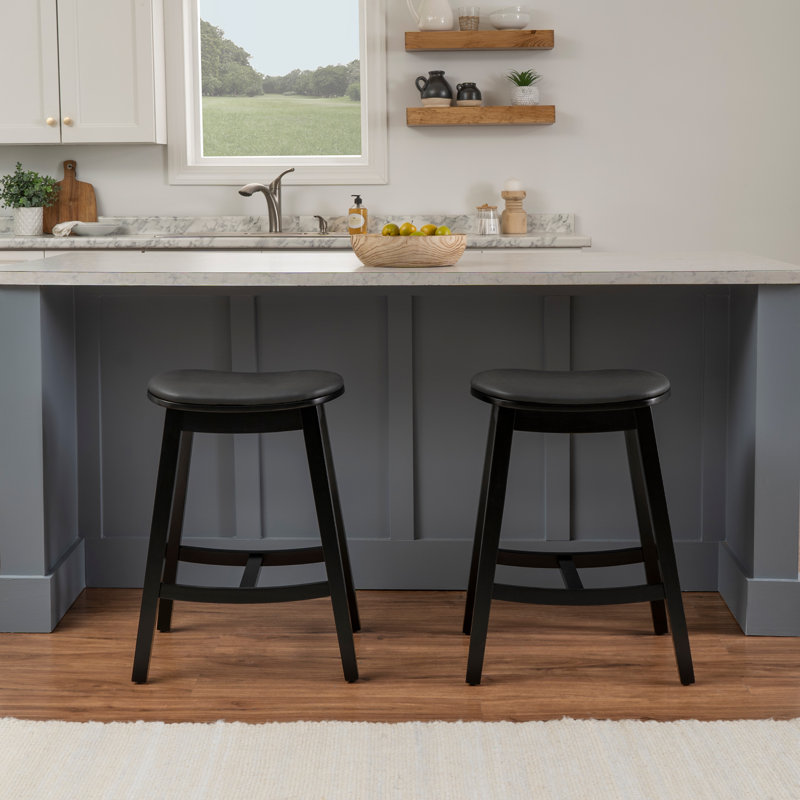 Tabouret de comptoir en simili cuir Nafeesa , Noir / Noir