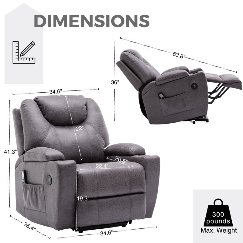 Jayace Upholstered Lift Assist Power Recliner, Gray