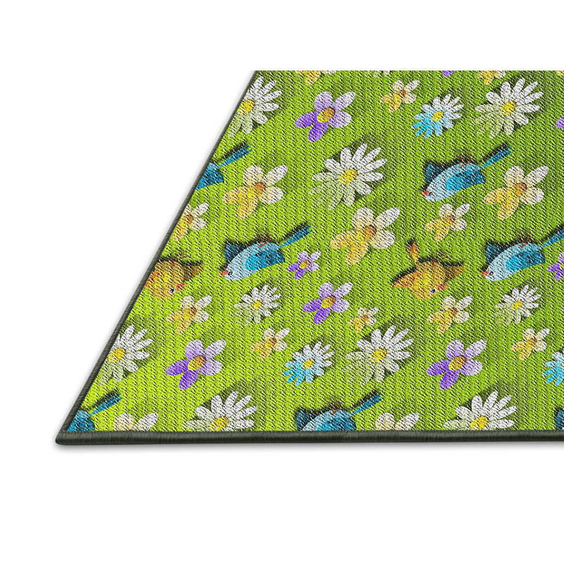 Tapis vert/jaune à motifs, Rectangle 7 pi x 10 pi