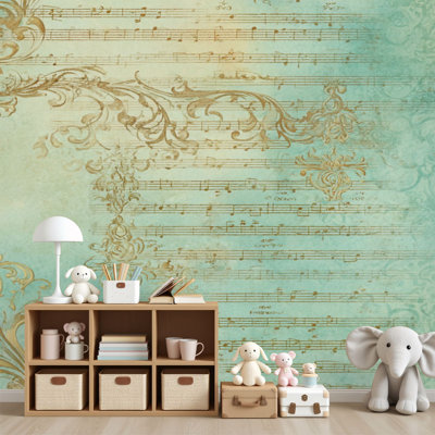 Papier peint adhésif rétro rétro avec feuilles d'or, 69 po x l 96 po, papier peint amovible en PVC, adhésif mural pour chambre à coucher, bureau à domicile