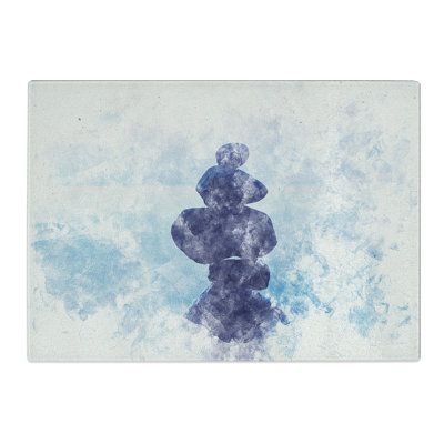 Tempered Glass Balancing Zen Stones upon a Lake Watercolour Chopping Board