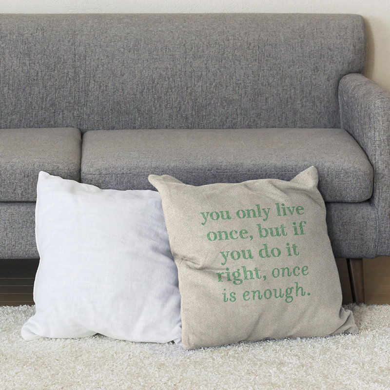 Coussin de sol You Only Live Once, H 28 po x l 28 po, Blanc/vert