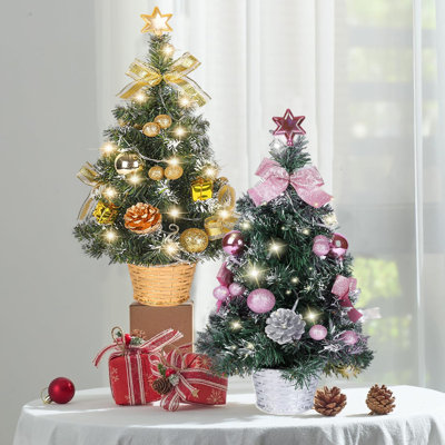 16-inch Tabletop Christmas Tree with 30 Warm White LED Lights - Pre-Decorated with Bows, Ornaments & Pinecones, Mini Artificial Xmas Tree for Home, Office, Desk Decor