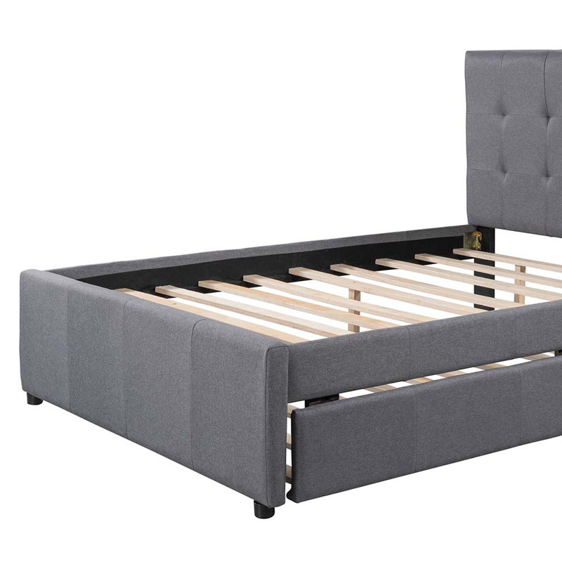 Lit double tapissier double avec gigogne et rails, Double
