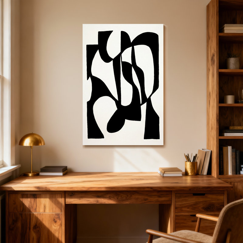 Conception abstraite abstraite en noir et blanc, H 18 po x l 12 po
