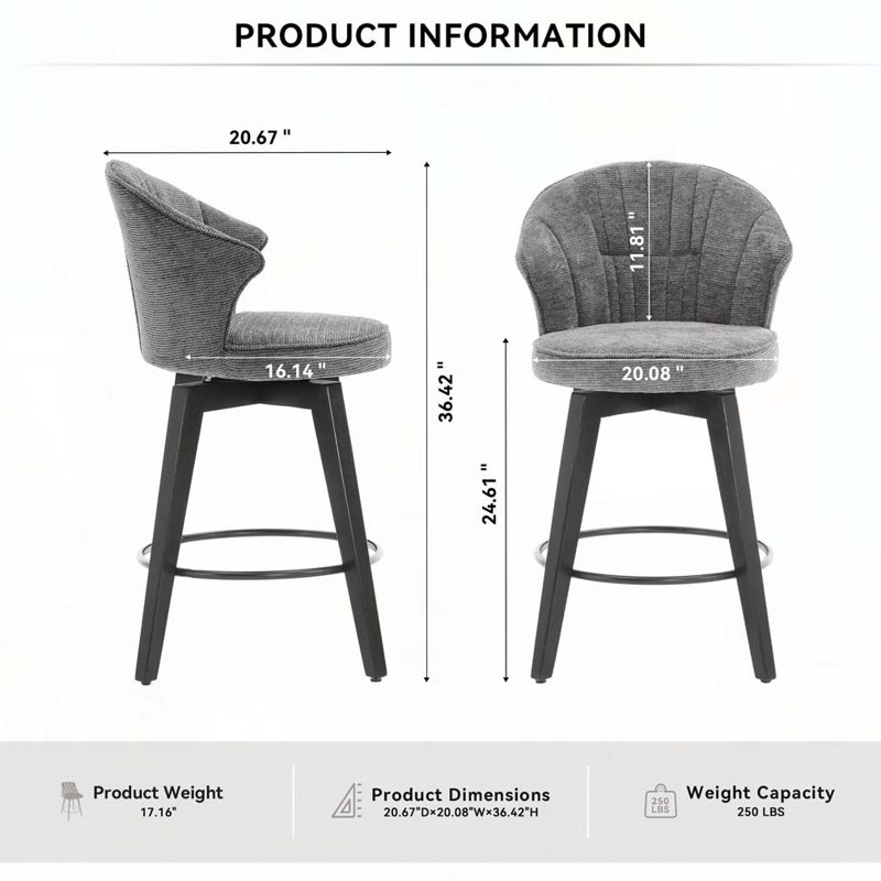 Tabouret de bar en chenille, Gris foncé