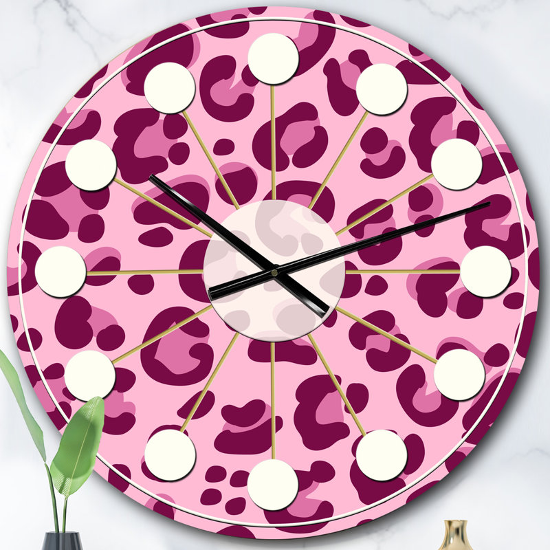 Pink Leopard Pattern - Mid-Century Modern wall clock, Oversized