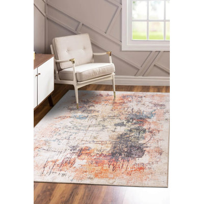 Beige Colorful Abstract Vintage Look Woven Base Decorative Carpet