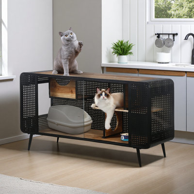 Maison pour chat 55,12 "avec verre trempé, pour le salon, le couloir, le bureau et d'autres espaces