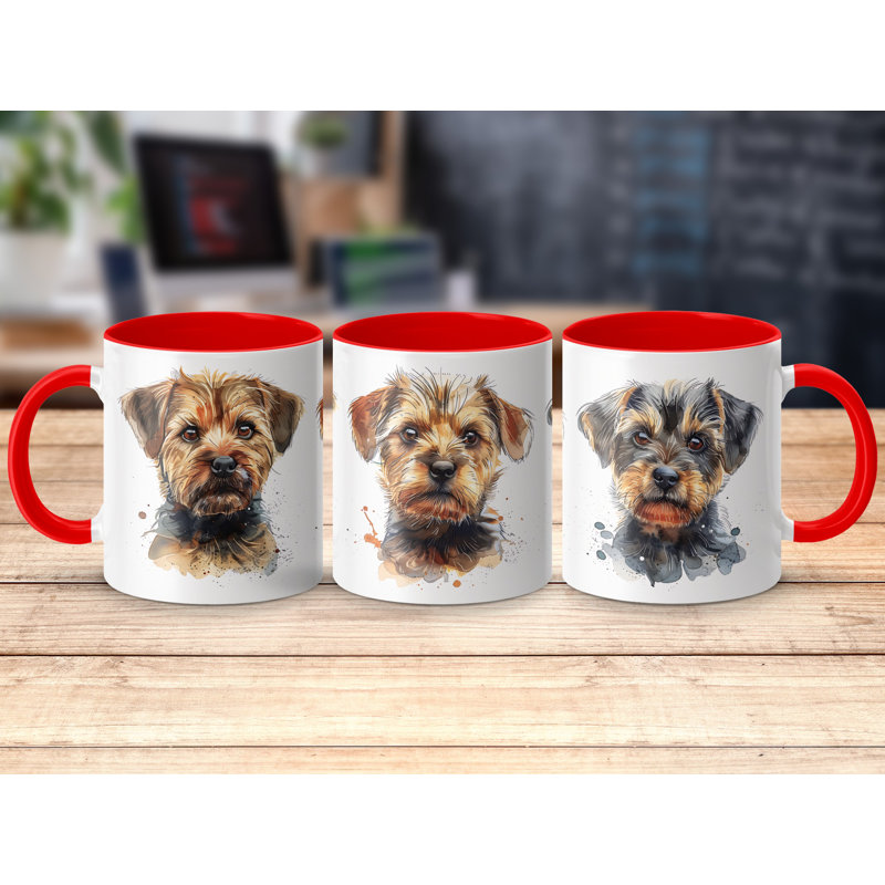 11oz Watercolour Scruffy Terrier Design Coffee Mug, Red, 3