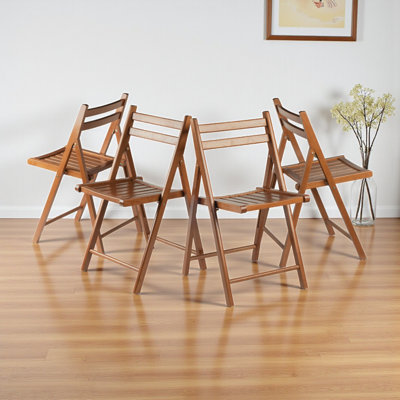 Robin 4-Piece Solid Wood Slatted Folding Chair Set in Teak Finish, 32.28'' H X 20.1'' D X 17.64'' W