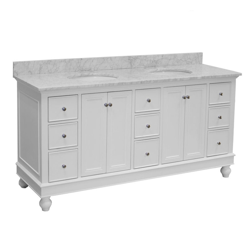 Ferdinand 72'' Double Bathroom Vanity with Top, White, Carrara Marble