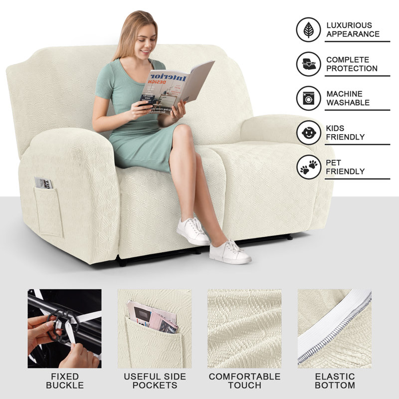 Housse pour fauteuil inclinable extensible 2 places Wald, Housse pour causeuse inclinable, Mélange de polyester beige / coton
