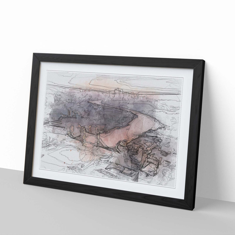 Sunrise over London in Abstract - Framed Print, 48cm H x 65cm W x 2cm D, Black Framed