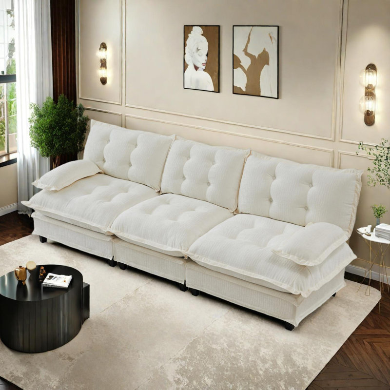 Canapé modulaire 107 pouces 3 places Cloud, assise profonde, revêtement en chenille, Beige
