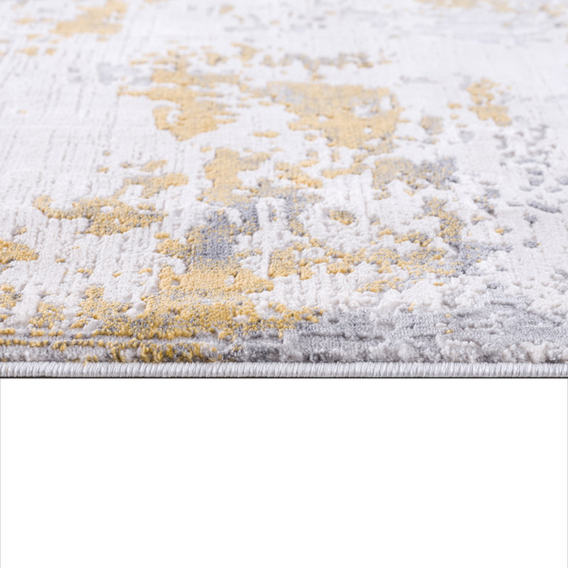 Rug Branch Solenne 5' x 8' (5'3" x 7'7") Gold/Grey Abstract Indoor Area Rug, Contemporary, Medium Pile, Stain-Resistant Carpet - Living Room, Bedroom, Dining Room, and Kitchen
