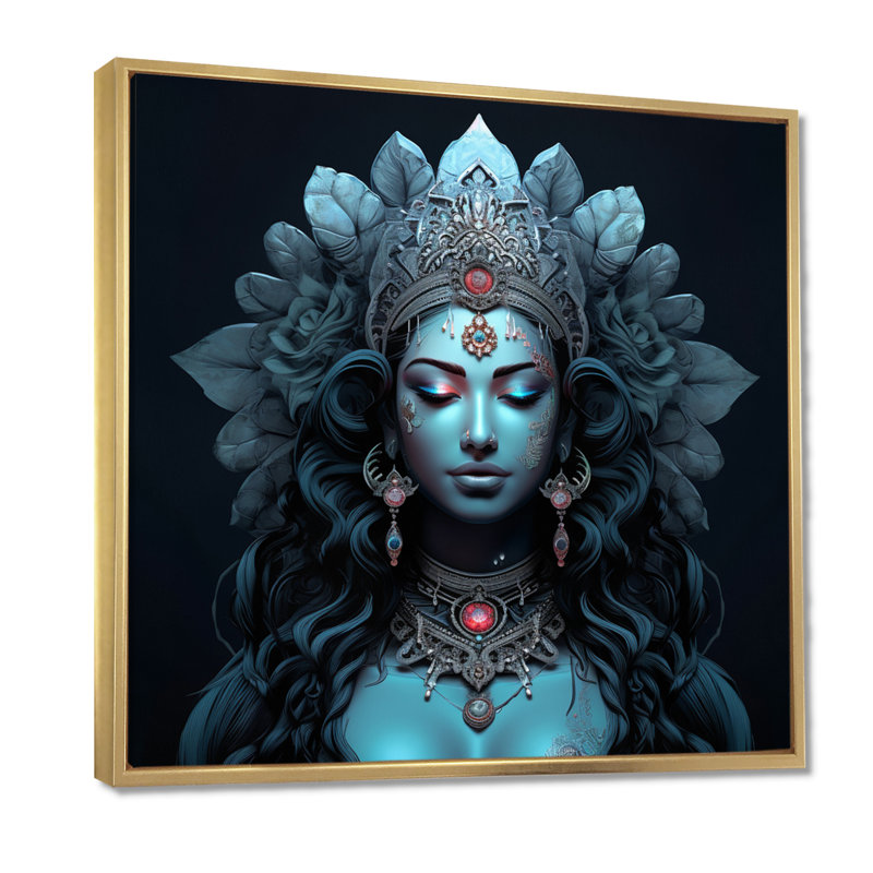 Bleu Shiva Compassion - Hindouisme, art mural, Toile avec cadre flottant or, H 16 po x l 16 po x P 1 po