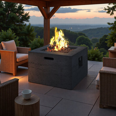 MGO Outdoor Square Fire Pit With Steel Burner,Lightweight 24.02-Inch Propane Fire Pit Table With Adjustable Flame, 40,000 BTU, Lava Rocks, And Rain Cover For Patio,Backyard