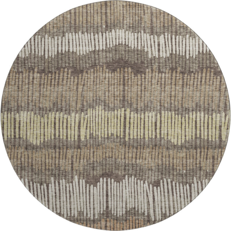 Tapis brun Prisco lavable à la machine de qualité supérieure, Rond 8 pi