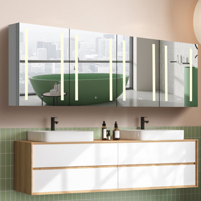 Harsanje 80'' W 30'' H Surface Frameless Medicine Cabinet Mirror 8 Adjustable