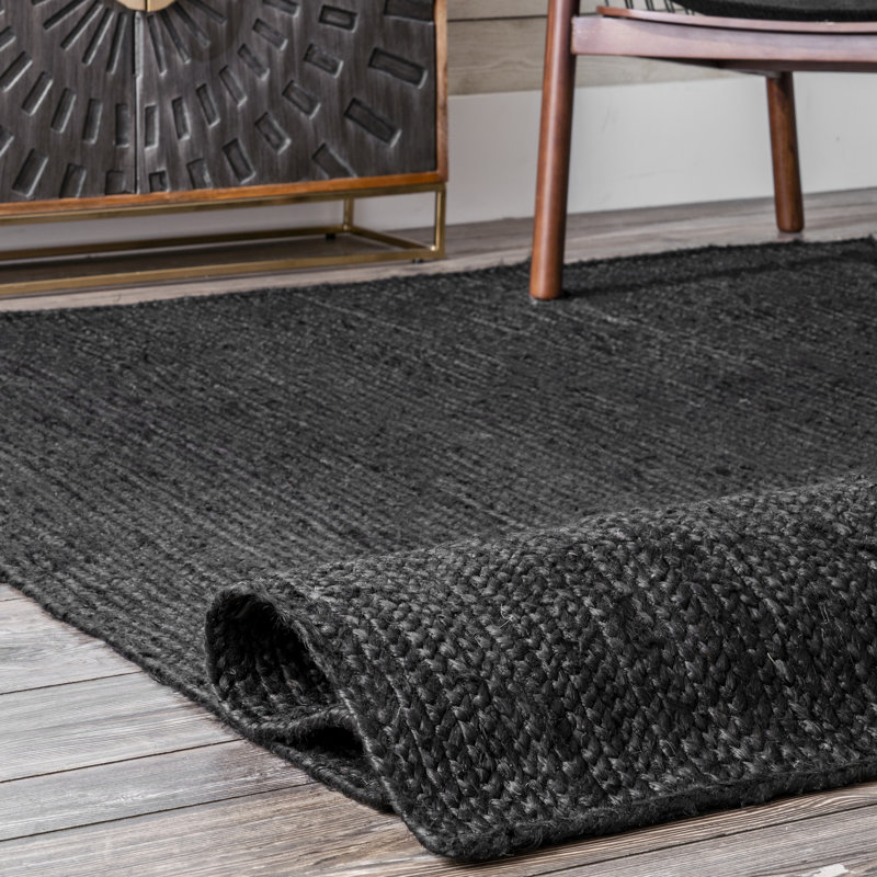 Bernyce Handmade Tufted Farmhouse Jute Black Rug, Rectangle 9'6" x 13'6"