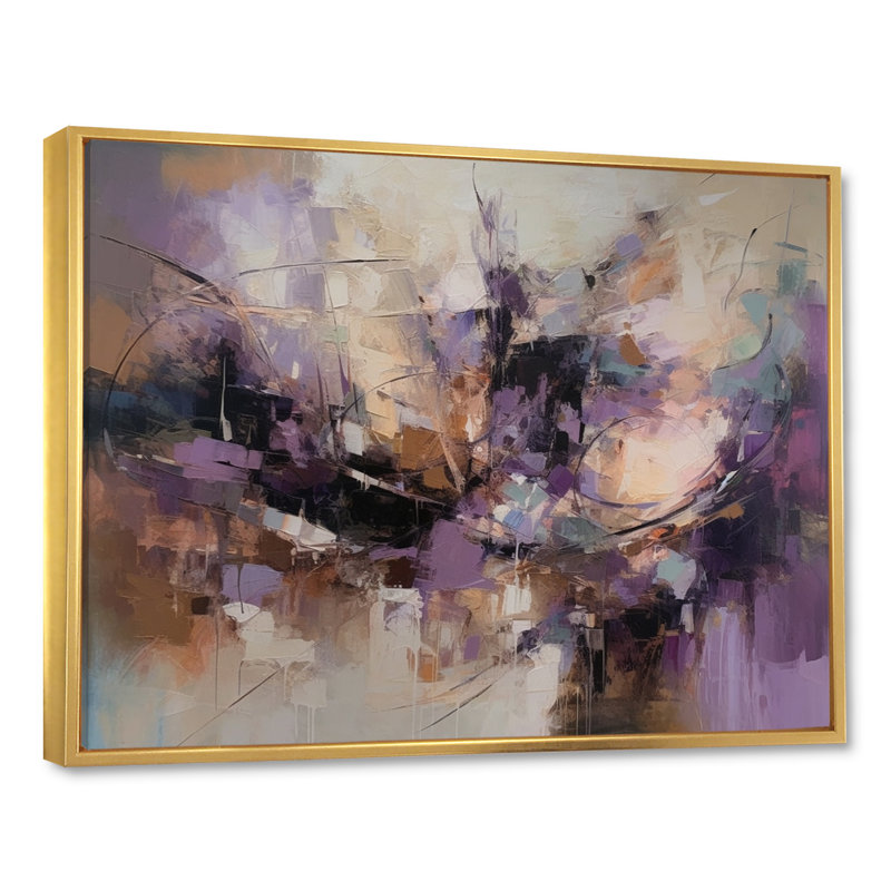 Mauve Minimalims Enchantment - art mural abstrait en marbre pour le salon, Reproduction avec cadre flottant, Doré
