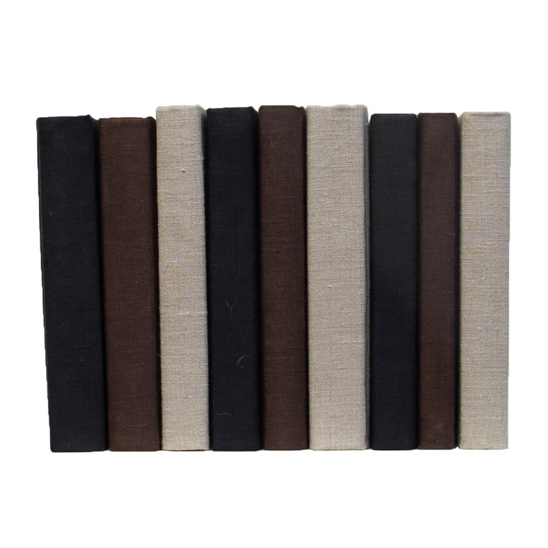 Decorative Books - Onyx & Brown Linen Wrapped Book Bundle - 1 Foot of Black and Brown Books, Black/Brown
