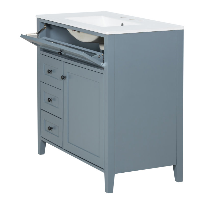 Meuble-lavabo bleu-gris 36 po avec lavabo, 36', Bleu