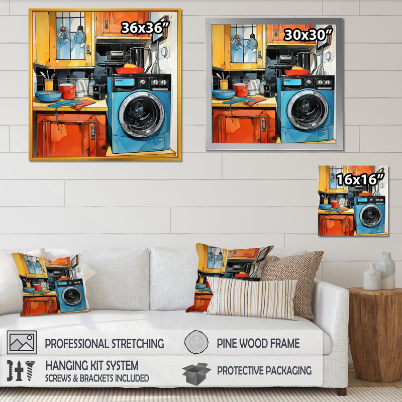 «Laundry Machines Laundry Day 2» - Art mural, H 30 po x l 30 po x P 1,5 po