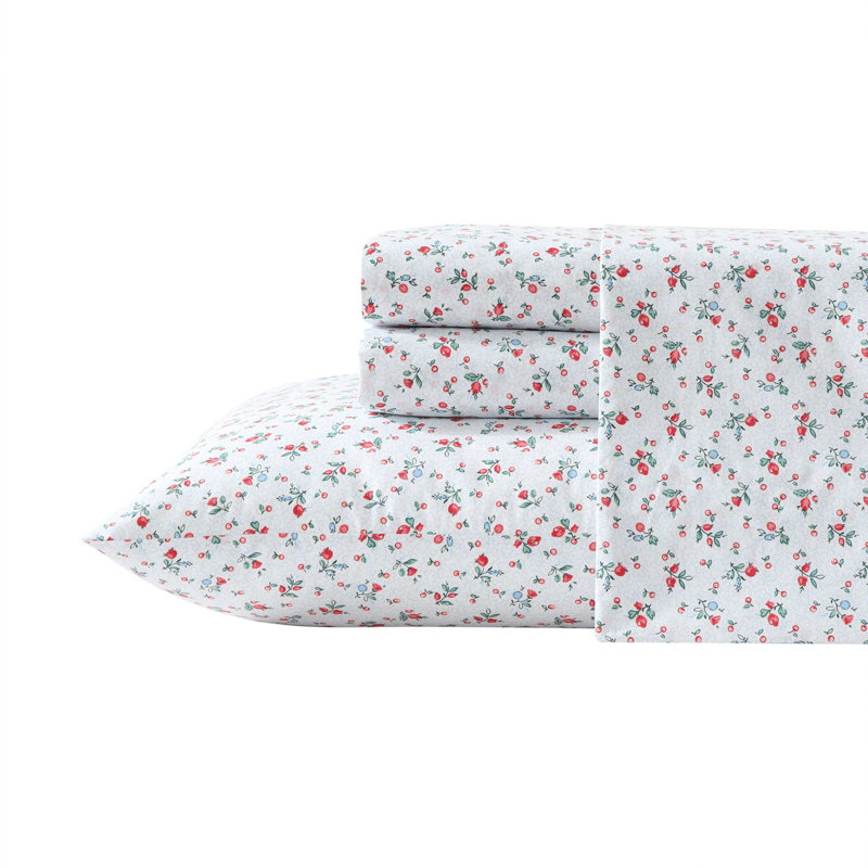 Twin White Floral Cotton Percale Sheet Set