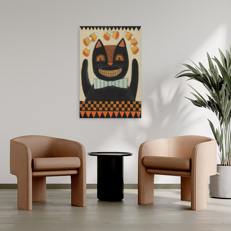 Art d'Halloween chat contemporain noir, 36" H x 24" W