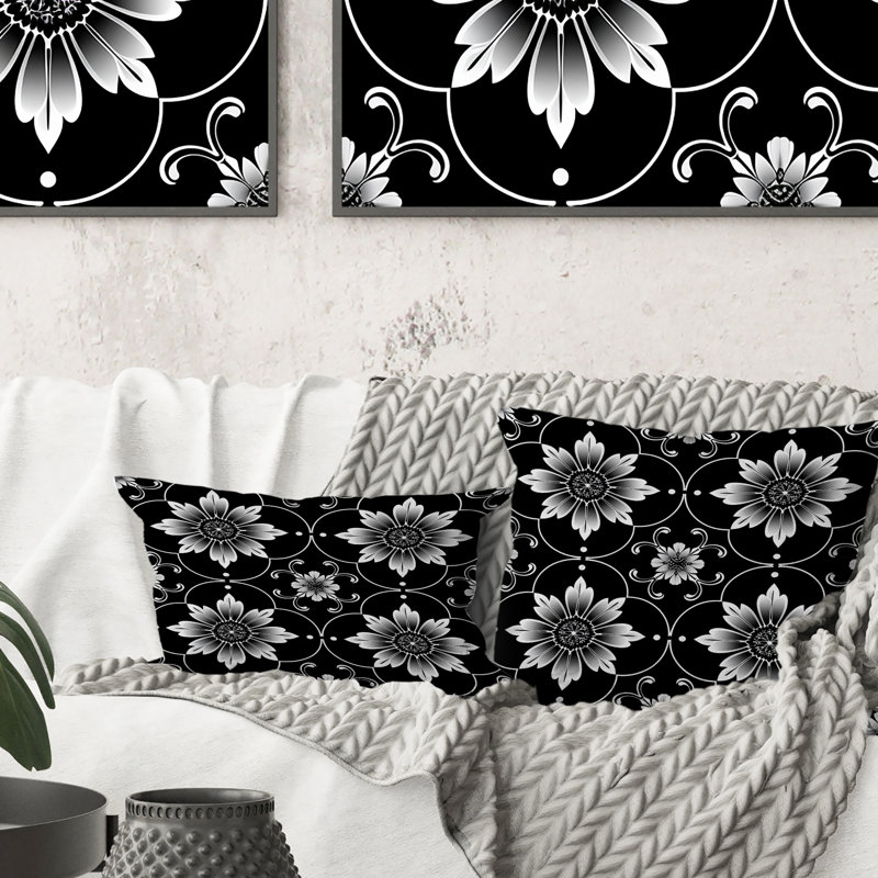 Coussin Mid-Century noir et blanc quadrilobe Mid-Century, H 18 po x l 18 po