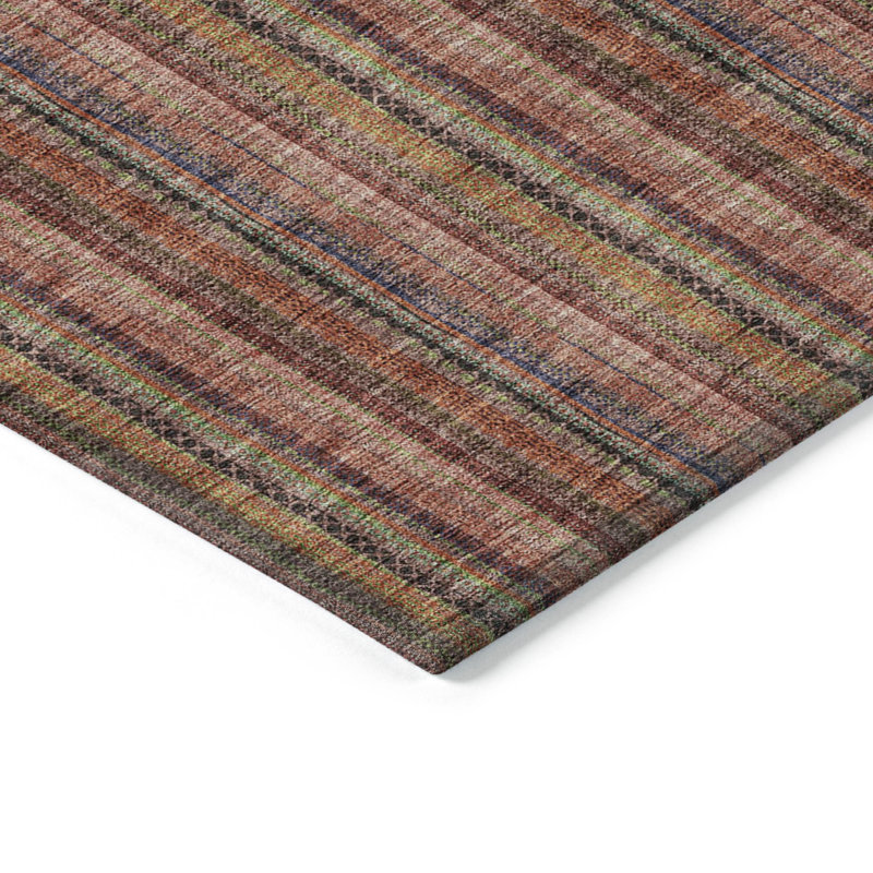 Tapis intérieur lavable rayé bourgogne et rose 5 pi x 8 pi