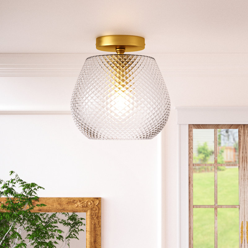 Ruthila 9.75'' 1 Light Brushed Brass Modern Simple Clear Texture Glass Semi Flush Mount Lighting For Living Room/Bedroom