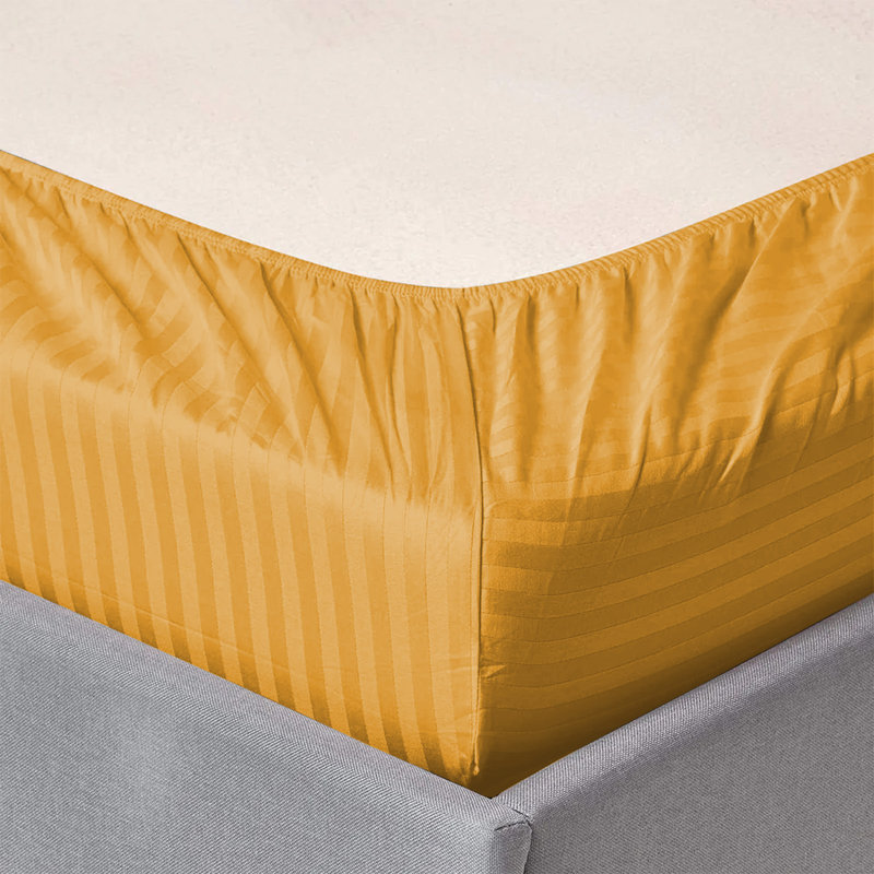 Spevek Soft & Cozy 40cm Extra Deep Pocket Microfiber Striped Fitted Sheet, Double (137 x 191 cm), Ochre