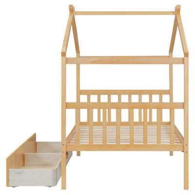 Lit simple en bois avec tiroirs, lit plateforme avec rangement pour enfants, mobilier de chambre amusant, naturel