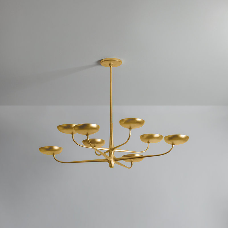 Lustre Taormina en feuille d'or rétro, H 13 po x l 45 po x P 45 po, 8 lumières