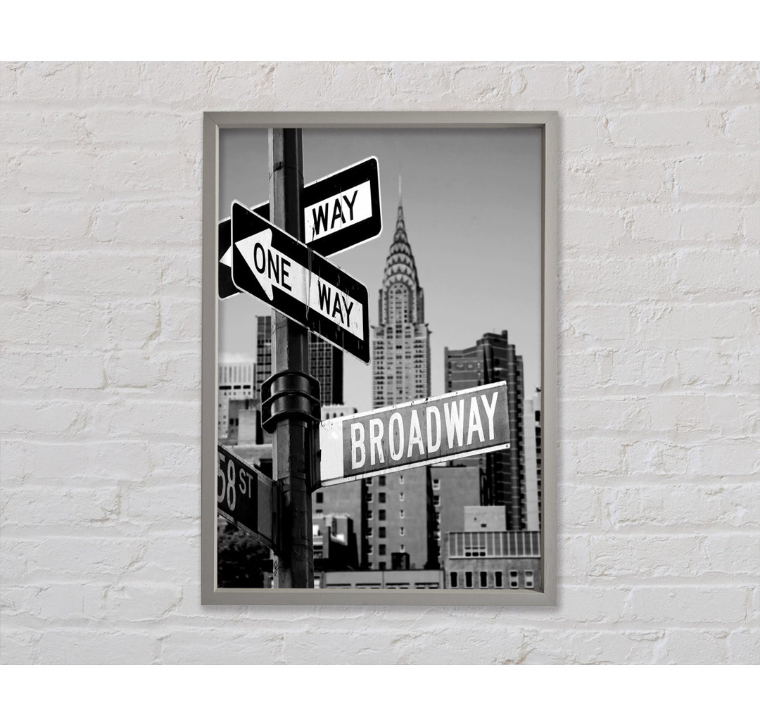 New York Signs To Broadway Schwarz und Weiß - Einzelbildrahmen Kunstdrucke auf Leinwand