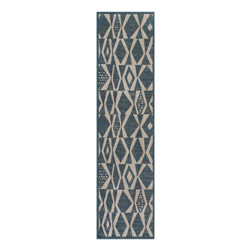 Tapis intérieur / extérieur en polypropylène géométrique tissé à la machine en turquoise / beige
