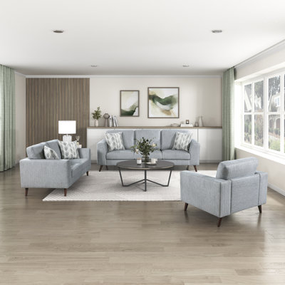 Mariah Modern & Contemporary Chenille 3-Piece Living Room Set with Reversible Cushions with Removable Covers & Matching Pillows included by George Oliver